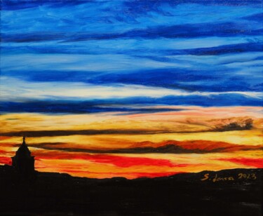 Tramonto su Castelbottaccio Pittura intitolato "Tramonto su Castelb…" da Sergio Lanna (Sir Joe), Opera d'arte originale, Olio Montato su Telaio per bare…