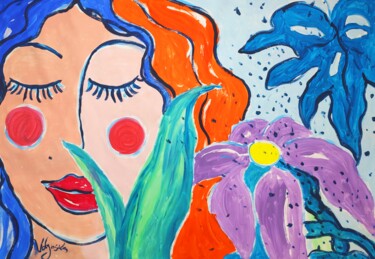 Meditating Girl Flower Painting 绘画 标题为“Meditating Girl Flo…” 由Natalya Volynska, 原创艺术品, 丙烯