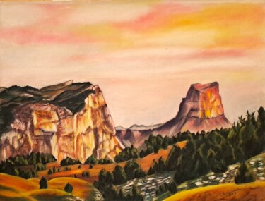 「Mont Aiguille」というタイトルの絵画 Anny Dournonによって, オリジナルのアートワーク, パステル