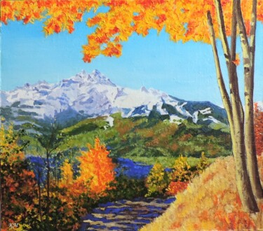 Painting titled "Золотая пора в горах" by Maksim Fedkin, Original Artwork, Oil