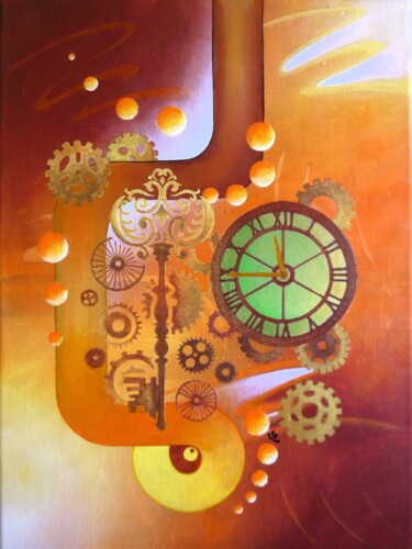 Steampunk 2 Painting titled "Steampunk 2" by Valérie Lamarre, Original Artwork, Acrylic Mounted on Wood Stretcher frame