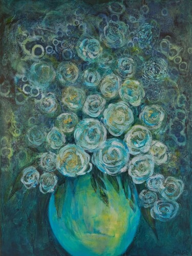绘画 标题为“Türkise Vase” 由Christa Schwarz, 原创艺术品, 丙烯
