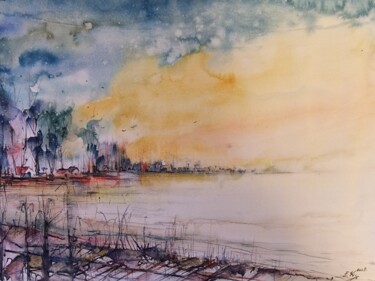 Painting titled "Behind Karlskrona" by Emir Kerenovic, Original Artwork, Watercolor