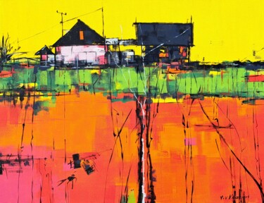 OLD HOUSES ON THE FARM 「OLD HOUSES ON THE F…」というタイトルの絵画 V+V Kniazieviによって, オリジナルのアートワーク, アクリル