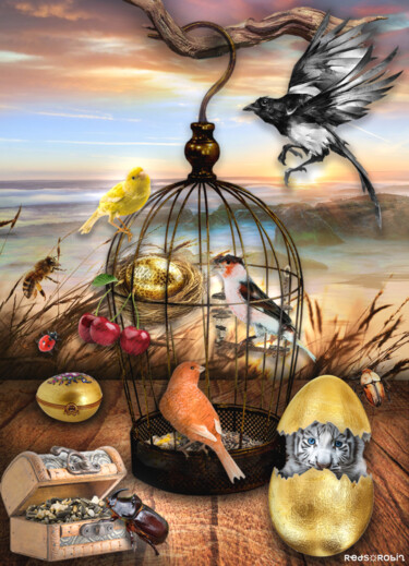 Arts numériques intitulée "3 canaris" par Karine Garelli (Reds Robin), Œuvre d'art originale, Photo montage