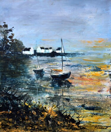 Schilderij getiteld "Seascape 67" door Pol Ledent, Origineel Kunstwerk, Olie Gemonteerd op Frame voor houten brancard