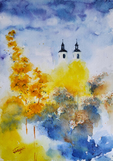 Autumn in the city Peinture intitulée "Autumn in the city" par Tetiana Hladysh, Œuvre d'art originale, Aquarelle