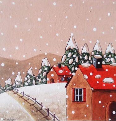 Quand la neige tombe Peinture intitulée "Quand la neige tombe" par Sabrina Riggio, Œuvre d'art originale, Acrylique Monté sur Carton
