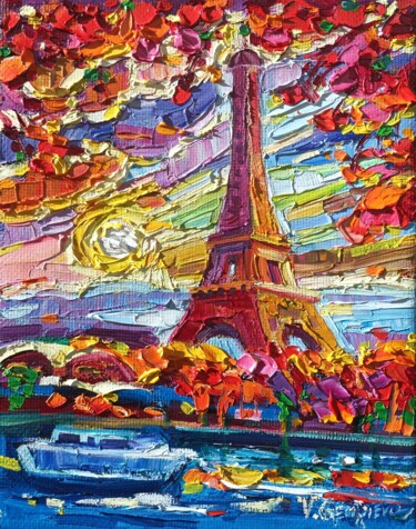 绘画 标题为“Fall in... Paris” 由Vanya Georgieva, 原创艺术品, 油 安装在木质担架架上