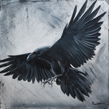 Black Raven Flight. Noir 绘画 标题为“Black Raven Flight.…” 由Alexandr Karpov, 原创艺术品, 丙烯 安装在木质担架架上