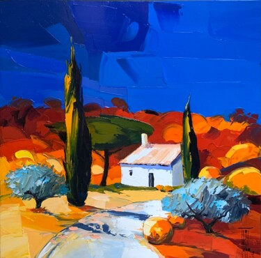 Painting titled "Maison en été" by Pierrick Tual, Original Artwork, Oil