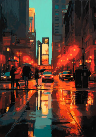 Ζωγραφική με τίτλο "New York City Rain…" από Marco Barberio, Αυθεντικά έργα τέχνης, Ακρυλικό Τοποθετήθηκε στο Ξύλινο φορείο…