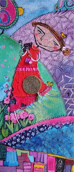 Peinture intitulée "ELLE ET LE CHAT NOIR" par Catherine Suchocka, Œuvre d'art originale