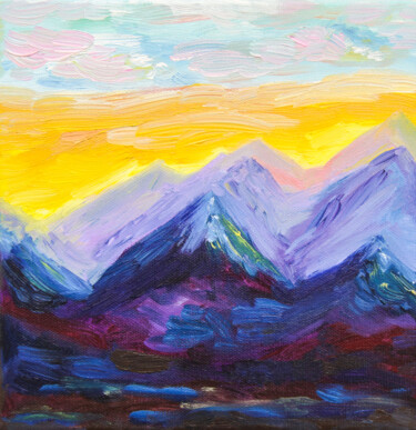Sunset in the mountains 绘画 标题为“Sunset in the mount…” 由Olga Strogonova, 原创艺术品, 油