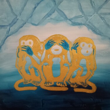绘画 标题为“Les singes de la sa…” 由All, 原创艺术品, 丙烯 安装在木质担架架上