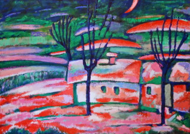 Evening in red and green tones 绘画 标题为“Evening in red and…” 由Evgen Semenyuk, 原创艺术品, 油