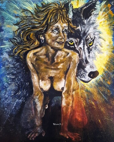 Peinture intitulée "Louve 2" par Patricia M. Le Démon Du Crayon, Œuvre d'art originale, Acrylique Monté sur Châssis en bois