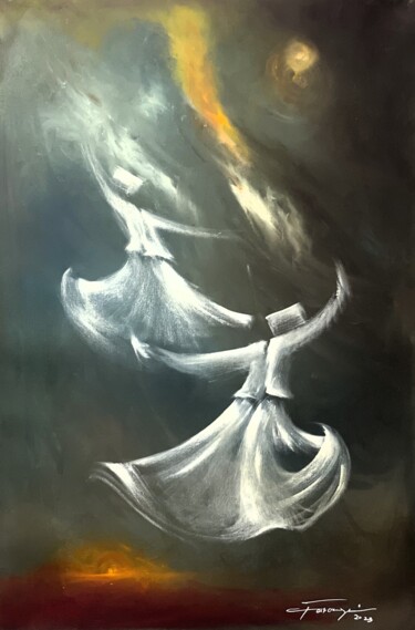 "Whirling Dervishes…" başlıklı Tablo Shafique Farooqi tarafından, Orijinal sanat, Petrol