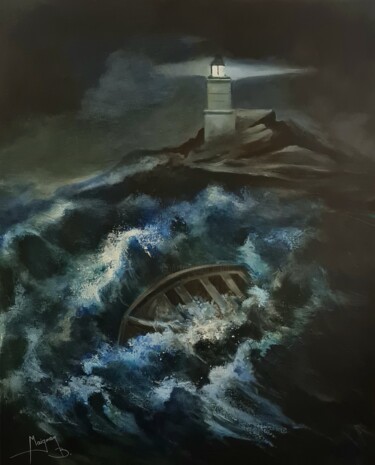 Painting titled "La barque perdu" by Bernard Maignan, Original Artwork, Acrylic