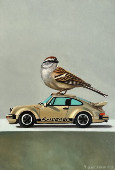 STILL LIFE WITH BIRD AND PORSCHE 911SC 绘画 标题为“STILL LIFE WITH BIR…” 由Ara Gasparyan, 原创艺术品, 油 安装在木质担架架上