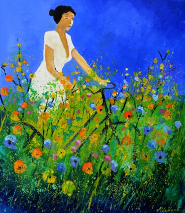 Schilderij getiteld "Summer with thr bic…" door Pol Ledent, Origineel Kunstwerk, Olie Gemonteerd op Frame voor houten branca…