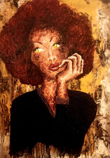 绘画 标题为“Femme au pull noir” 由Delphine Portier, 原创艺术品, 丙烯