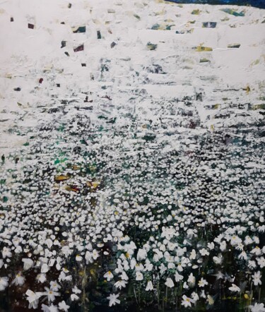Espace et fleurs Peinture intitulée "Espace et fleurs" par Lorenz, Œuvre d'art originale, Acrylique Monté sur Châssis en bois