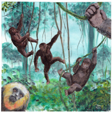 绘画 标题为“Les singes et les l…” 由Marc Rouchairoles, 原创艺术品, 丙烯 安装在木质担架架上