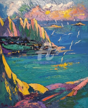 Peinture intitulée "Calanque rose à Sor…" par Milorv, Œuvre d'art originale, Huile