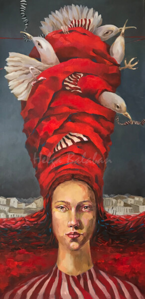 Painting titled ""Thought Birds"" by Helga Balaban, Original Artwork, Oil