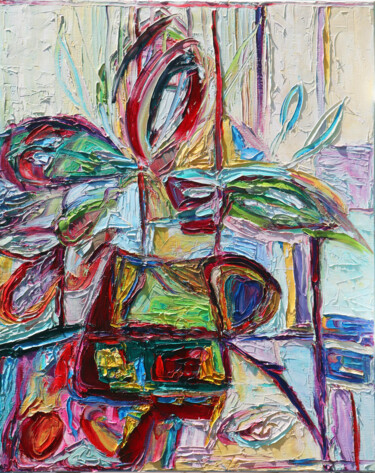 Abstrakcja zielona 074 Martwa natura 绘画 标题为“Abstrakcja zielona…” 由Magdalena Walulik, 原创艺术品, 油 安装在木质担架架上