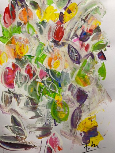 Painting titled "Bouquet de fleurs d…" by Regine Blot, Original Artwork, Acrylic Mounted on Wood Panel