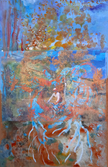 Peinture intitulée "велосипедист   cycl…" par Dima Dima Vil Ms Wilms (Rok Zivopisec Rock Painter), Œuvre d'art originale, Ac…