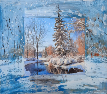 Painting titled "зимняя речка  winte…" by Dima Dima Vil Ms Wilms (Rok Zivopisec Rock Painter), Original Artwork, Acrylic