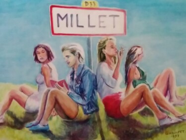 Peinture intitulée "Les glandeuses de M…" par Garjifet, Œuvre d'art originale, Huile Monté sur Châssis en bois