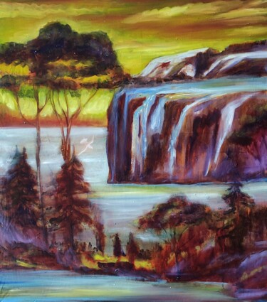 The Waterfall in the Far East 绘画 标题为“The Waterfall in th…” 由Julia Vedrina, 原创艺术品, 油 安装在木质担架架上