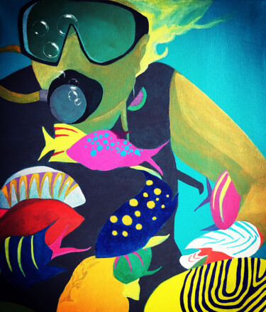 Adriana mergulha Peinture intitulée "Adriana mergulha" par Muriel Monserisier, Œuvre d'art originale, Acrylique Monté sur Châssis en bois