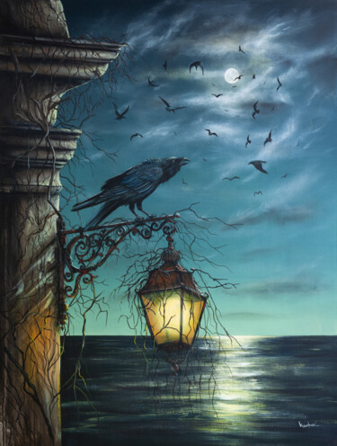 绘画 标题为“Ravens Under Moon L…” 由Alexandr Karpov, 原创艺术品, 丙烯