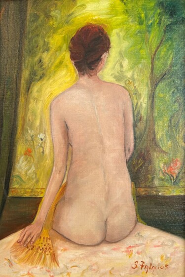 「Virginie de dos dev…」というタイトルの絵画 Solange Palacios Dupontによって, オリジナルのアートワーク, オイル ウッドストレッチャーフレームにマウント