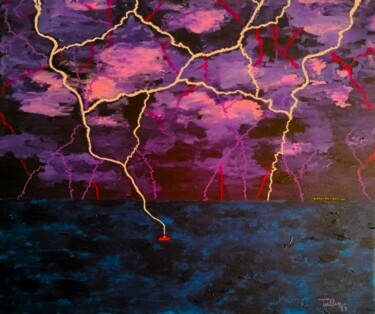 Painting titled "Fuga di mezzanotte" by Tullio Mesi, Original Artwork, Acrylic Mounted on Wood Stretcher frame