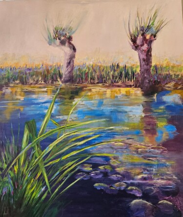 Painting titled "I gelsi" by Didy, Original Artwork, Oil Mounted on Wood Stretcher frame