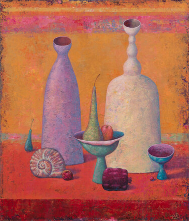 绘画 标题为“Still life with a y…” 由Dmitrii Ryzhikov, 原创艺术品, 丙烯 安装在木质担架架上
