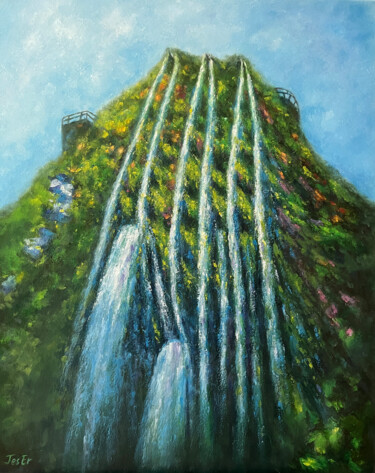 Schilderij getiteld "Cloud Forest" door Jesline Er, Origineel Kunstwerk, Olie Gemonteerd op Frame voor houten brancard