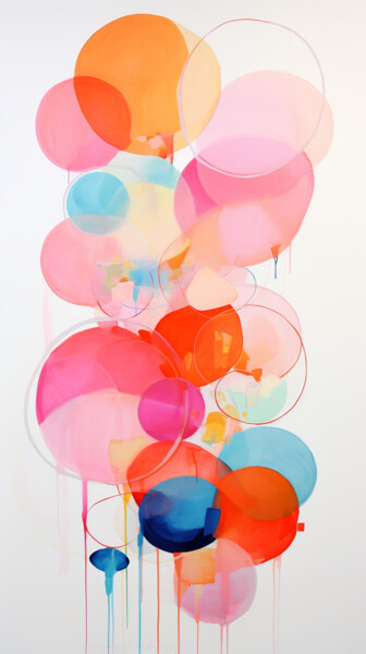 PALE PINK, RED, BLUE AND REDDISH ORANGE ROUND SHAPES 2111231 Digital Arts titled "PALE PINK, RED, BLU…" by Sasha Robinson, Original Artwork, Digital Painting