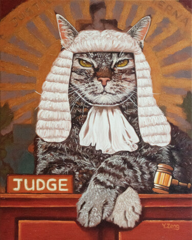 绘画 标题为“Cat judge” 由Yue Zeng, 原创艺术品, 油
