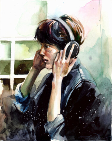 "Listening you" 绘画 标题为“"Listening you"” 由Leyla Zhunus, 原创艺术品, 水彩