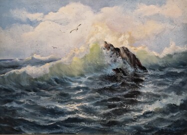Olas contra la roca Painting titled "Olas contra la roca" by Joaquin Sabaté Casanova (Quimet Sabaté Casanova), Original Artwork, Oil