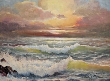 Painting titled "Mar al crepúsculo" by Joaquin Sabaté Casanova (Quimet Sabaté Casanova), Original Artwork, Oil