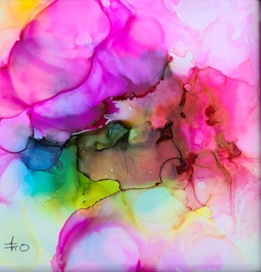 Peinture intitulée "Encre 14x14cm" par Isabel Ollange, Œuvre d'art originale, Encre Monté sur Autre panneau rigide