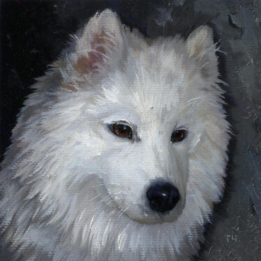 Miniature "Samoyed (fox)" Peinture intitulée "Miniature "Samoyed…" par Tatjana Cechun, Œuvre d'art originale, Huile